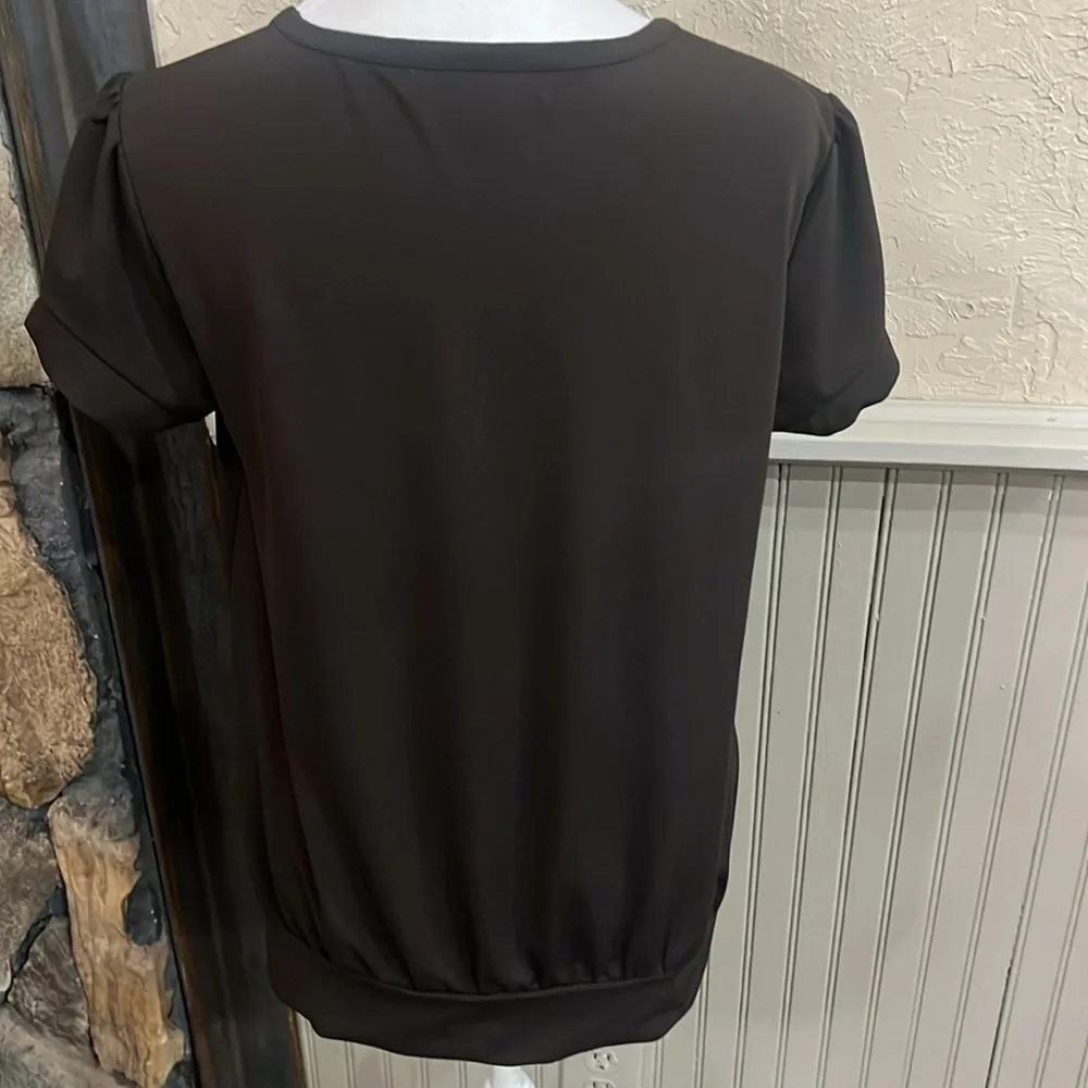 Michael Kors Brown Short Sleeve Ruched Blouse